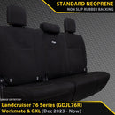 Razorback 4x4 GP4 Standard Neoprene Rear Row Seat Covers suitable for a Toyota Landcruiser 76 Series Post Facelift (GDJL76R)