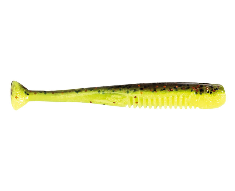 5 Pack of 3.5 Inch Zman Drop Kickerz Soft Plastic Lures - Coppertreuse
