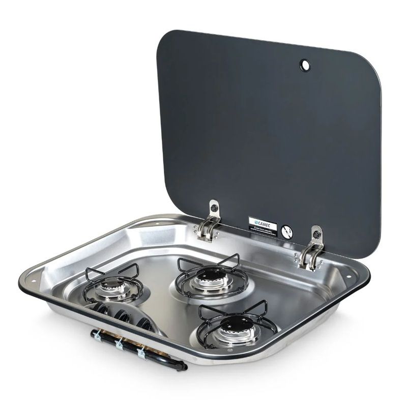 Camec RV Gas Hob - 3 Burner Hob With Glass Lid