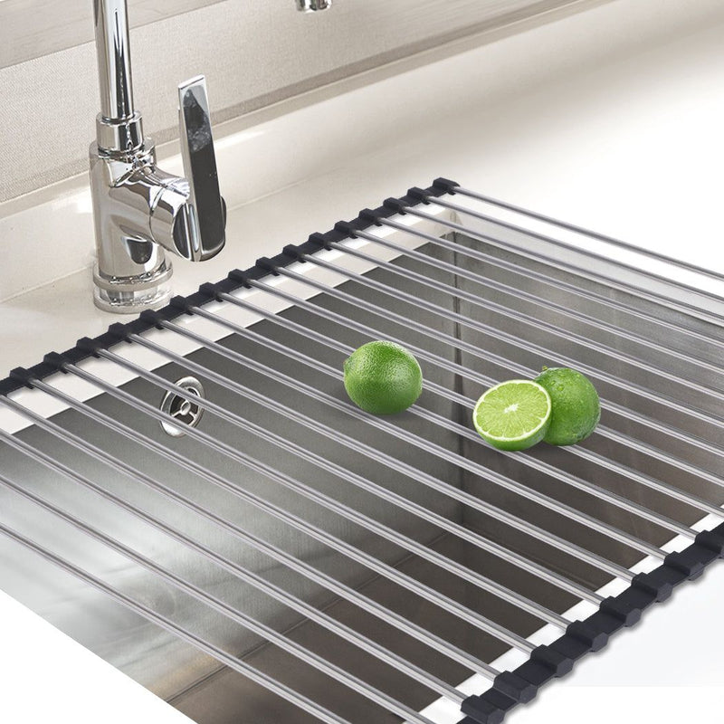 Toque Stainless-Steel Dish Drying Rack Over Sink Kitchen Foldable RollUp Mat