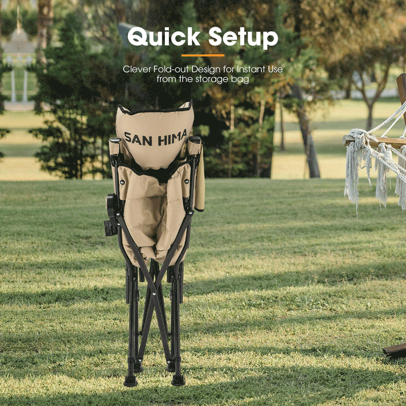 San Hima Folding Camping Chair Portable Outdoor Thick Padding Recliner Khaki