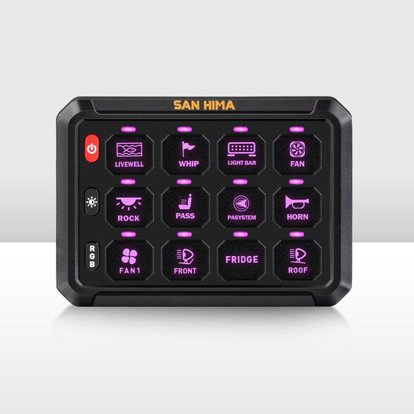 San Hima 12 Gang Bluetooth Switch Panel 12V/24V ON-OFF LED Control For Boat Car