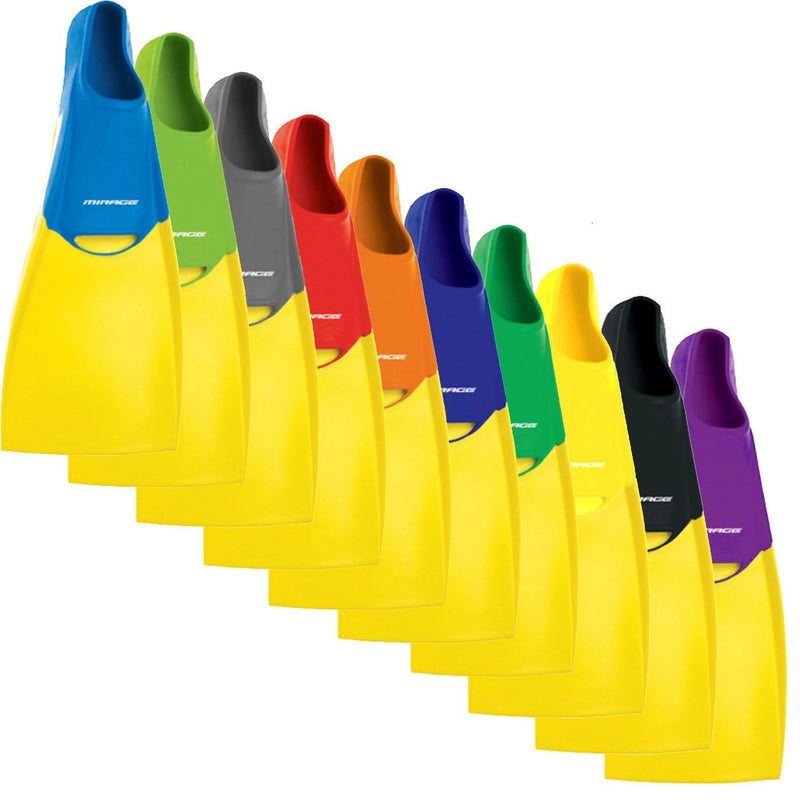 Mirage Deluxe Yellow Rubber Floatable Swim Flipper Fins Sizes Baby to ML (7-9)