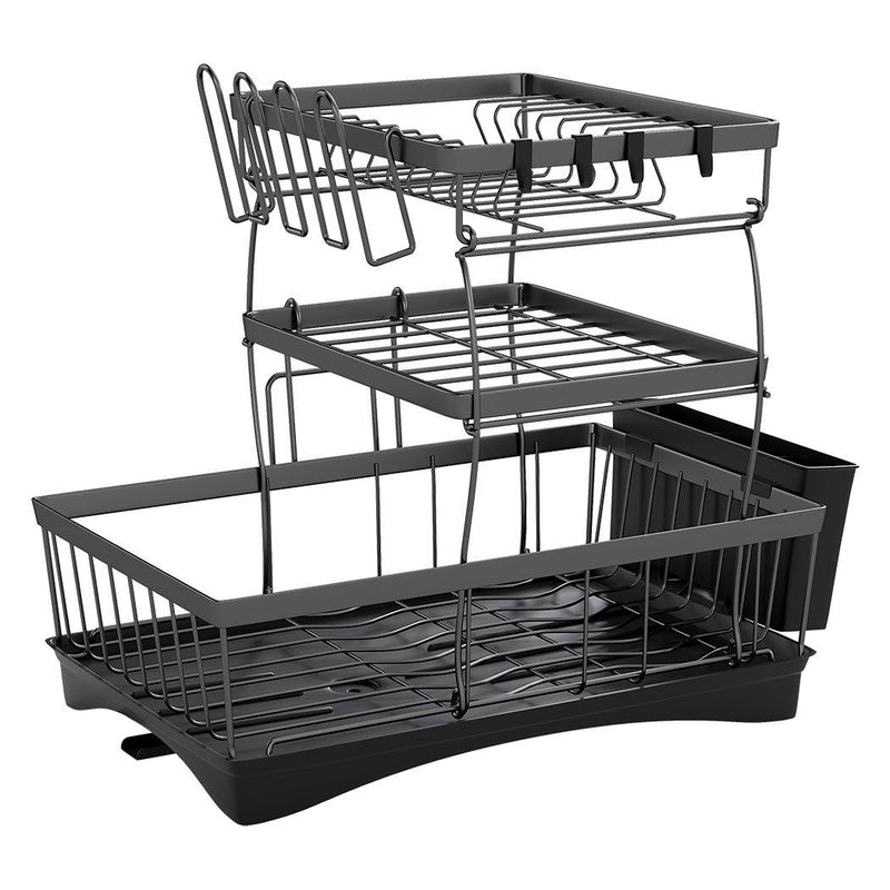 Toque Dish Drying Rack 3 Tier Plate Cup Drainer Cutlery Holder Kitchen Organizer