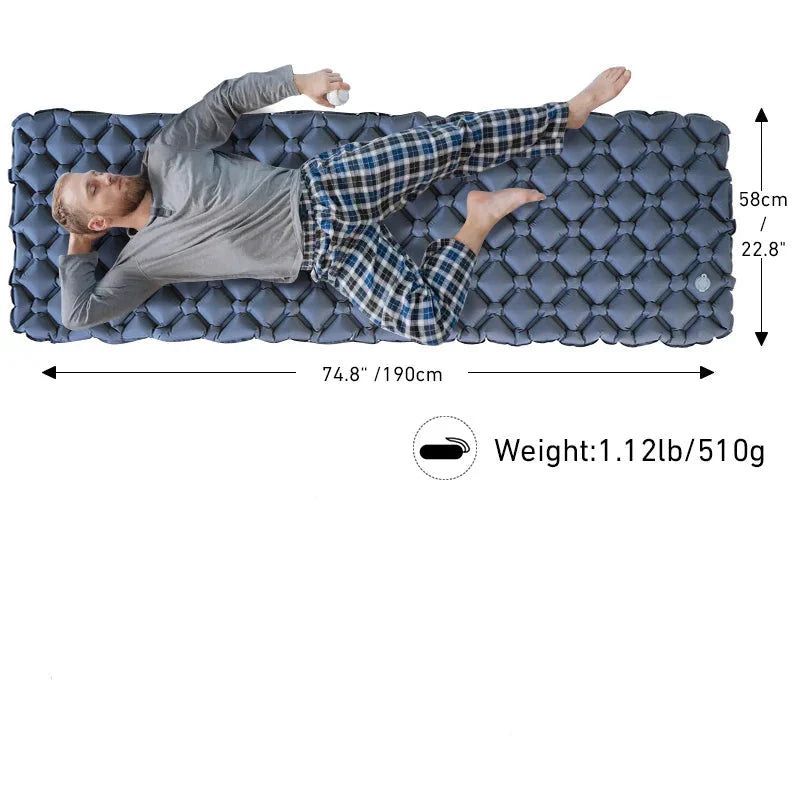 Camping Inflatable Air Mattress with Built-In Pump Blue