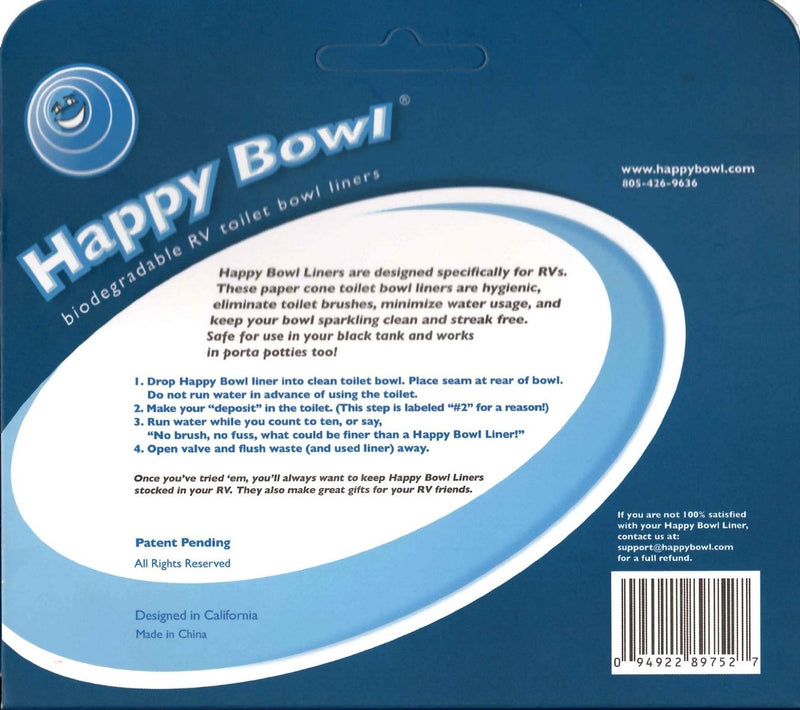 Happy Bowl Original Biodegradable RV Toilet Liners - 50 Pack
