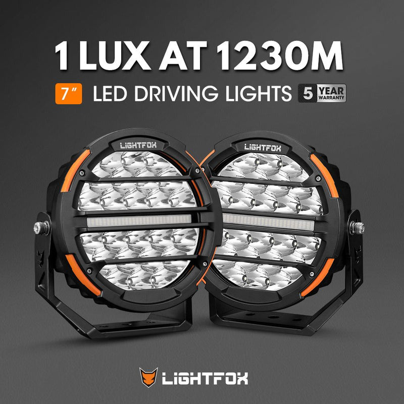 Lightfox Polaris Pair 7inch Osram LED Driving Lights 1Lux@1,230m IP68 15,972LM