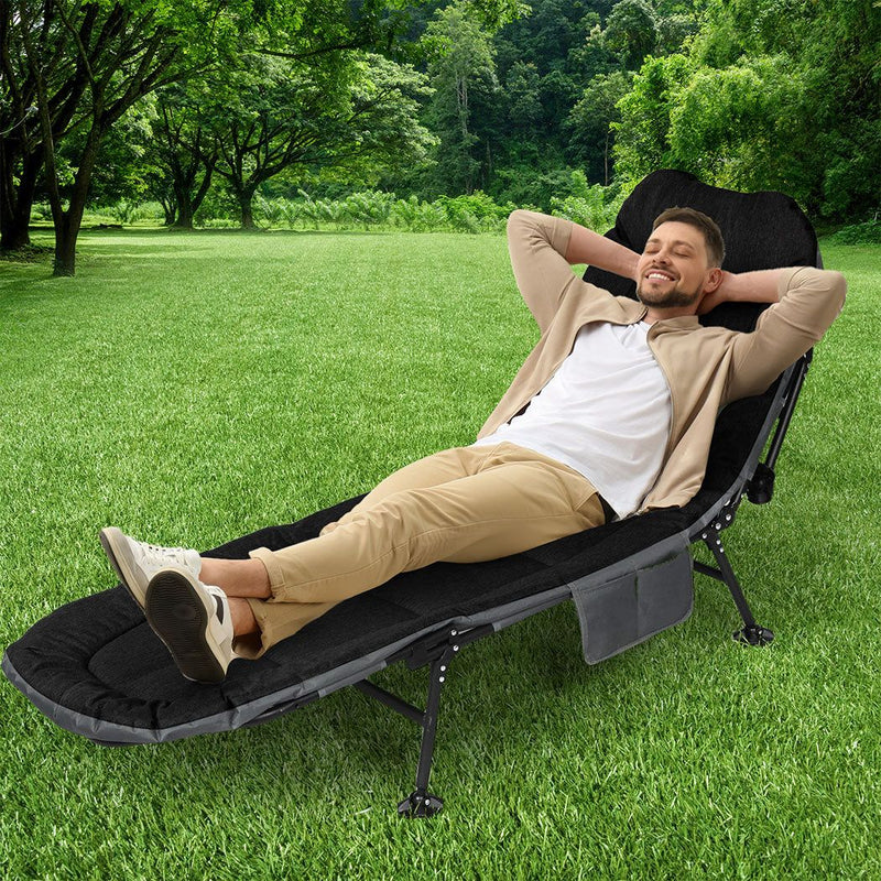 Levede Folding Camping Bed Adjustable Camping Cots Home Office Outdoor Black