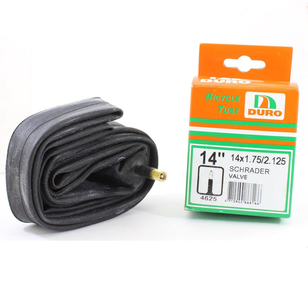 Duro 14" x 1.75/2.125 Bicycle Tyre Tube for 14 Inch Bike Tyres Bent Schrader Valve