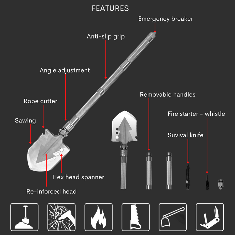 6 in 1 Folding Shovel Multi-Tool for Camping
