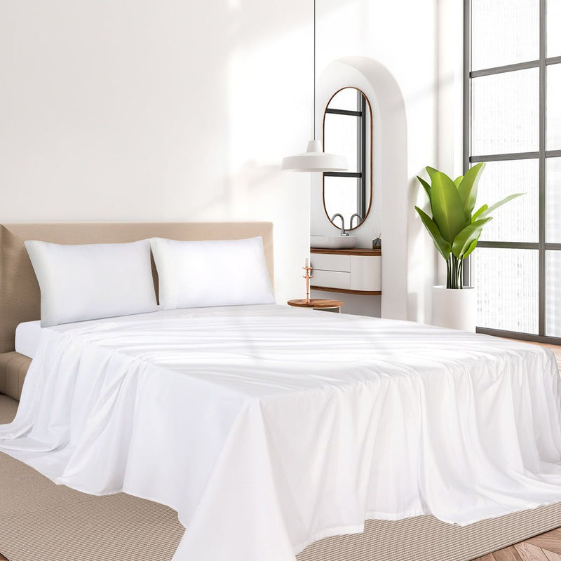 Dreamz Bamboo Sheet Set Fitted Pillowcase Queen Size White 4Pcs Set