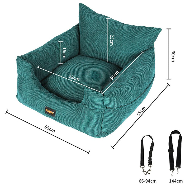 Pawz Pet Car Booster Seat Dog Protector Portable Travel Bed Removable Green M