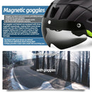 LED Bike Helmet Magnetic Goggles Sun Visor Green