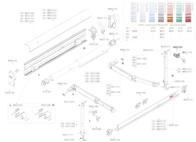 Fiamma F45 S Fixing Kit For LRH Leg. 98655-550 - Suit Fiamma F45 S Awnings