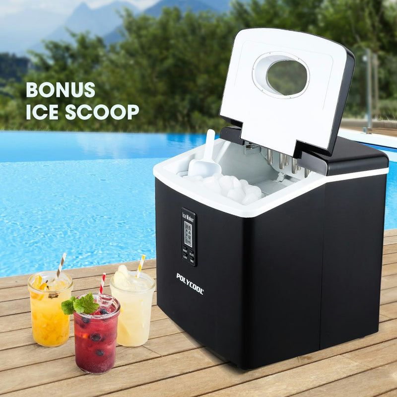 POLYCOOL 3.2L Portable Ice Cube Maker Machine Automatic with LCD Control Panel, Black