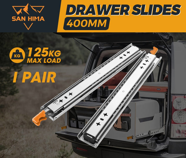 125KG Pair Locking Drawer Slides 400mm Runners Trailer Draw Full Extension 4WD