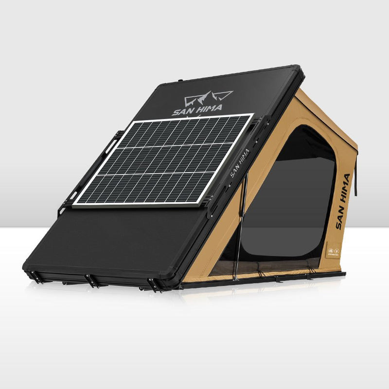 roof top tent solar panel San Hima Kalbarri Gen 2 Roof Top Tent Khaki Hardshell + 130W Solar Pan