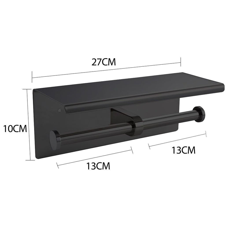 Traderight Group  Toilet Paper Holder Double Roll Stainless-Steel Hook Bathroom Rack Wall Black