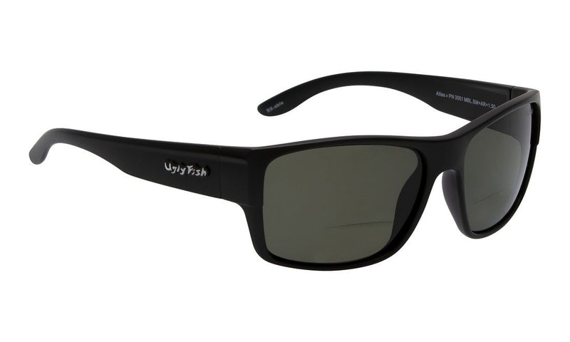 Ugly Fish Atlas PN3551 +2.50 Bifocal TR-90 Black Frame/Smoke Lens Sunglasses