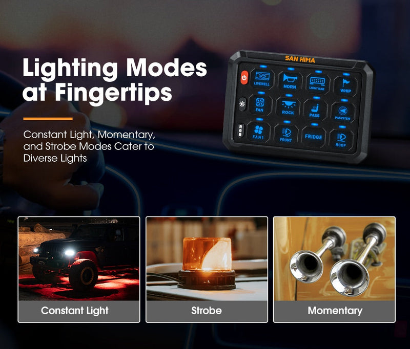 San Hima 12 Gang&nbsp;Bluetooth Switch Panel 12V/24V ON-OFF LED Control For Boat Car