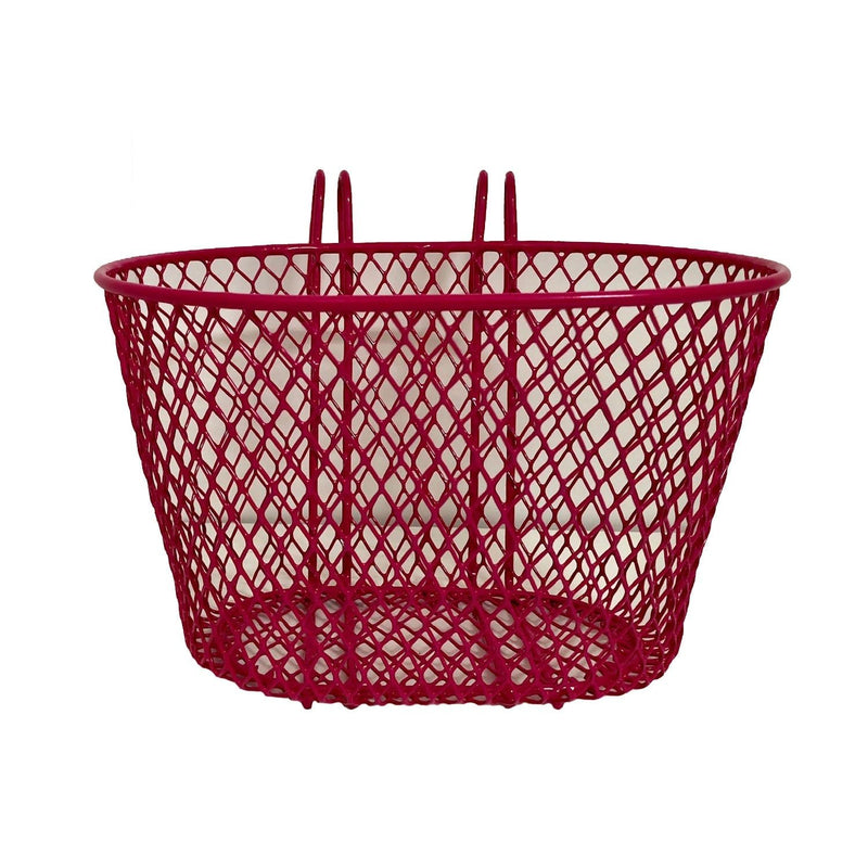 Kids Bike Wire Mesh Hook On Front Carry Basket (Pink)