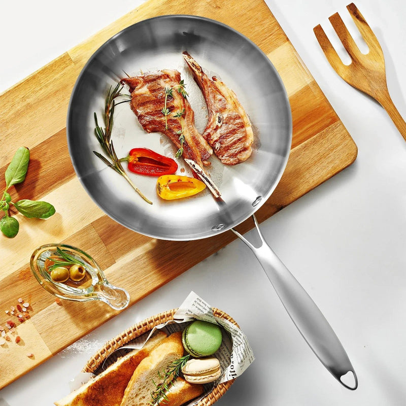 28cm 11-Inch 304 Stainless Steel Frying Pan Nonstick Uncoated Silver