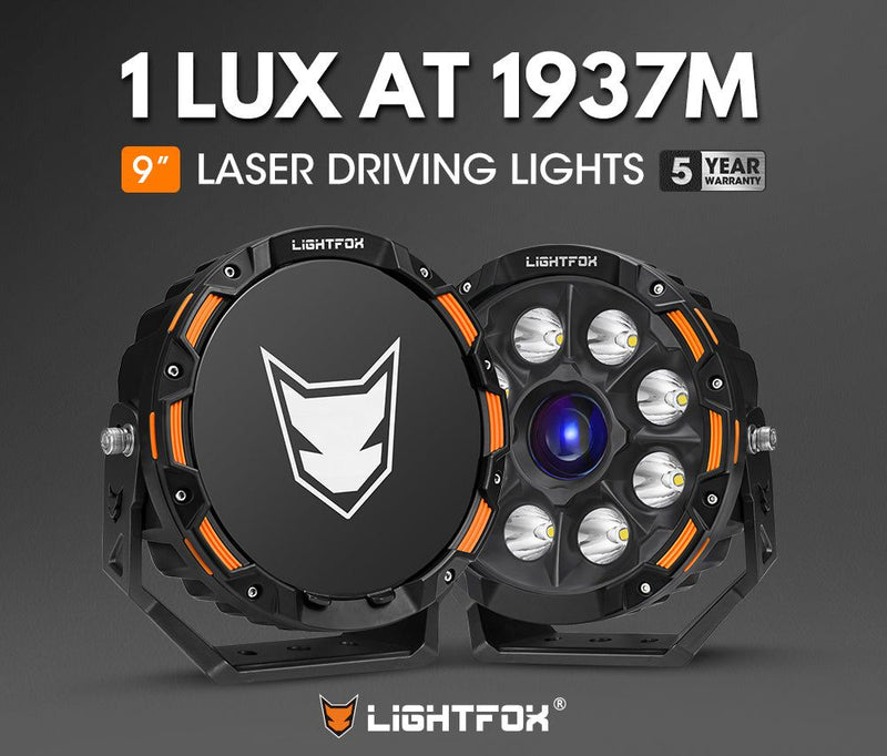 Pair 9inch Meteorx Osram Laser LED Driving Lights 1Lux @ 1,937m 19,478Lumens