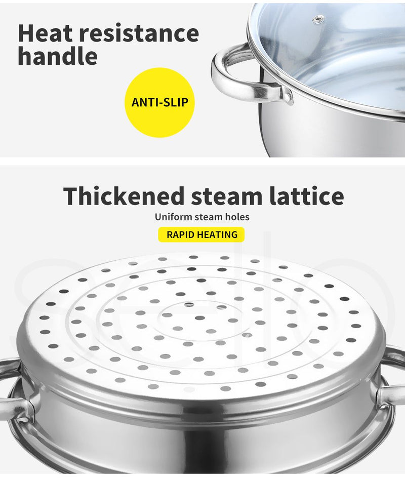 Toque Stainless-Steel Steamer Meat Vegetable Cookware Hot Pot Kitchen 3 Tier