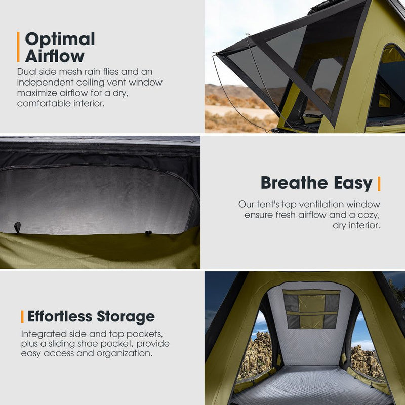 San Hima Kalbarri Lite Rooftop Tent Hardshell Waterproof Camping Olive 4x4 4WD