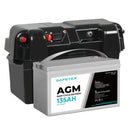 12V 135Ah AGM Battery Outdoor RV Marine 4WD Deep Cycle & W/ Strap Battery Box