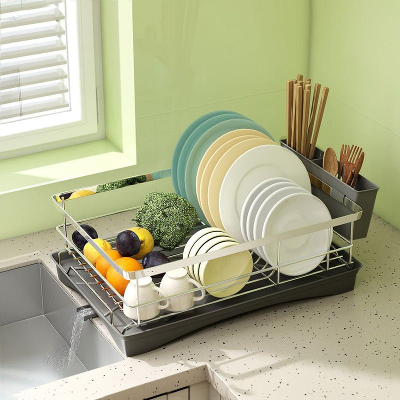 Toque Dish Drying Rack Plate Drainer Cup Holder Cutlery Tray Kitchen Organizer