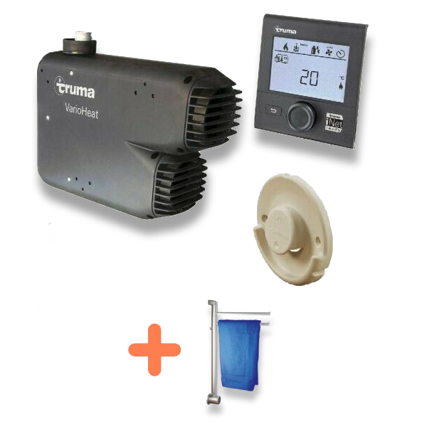 Truma VarioHeat Eco Gas Heater With Cream Wall Cowl + Blown Air Outlet & Towel Rail