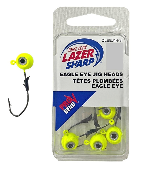 5 Pack of Chartreuse 1/8oz Eagle Claw Lazer Sharp Eagle Eye Size 2/0 Jig Heads