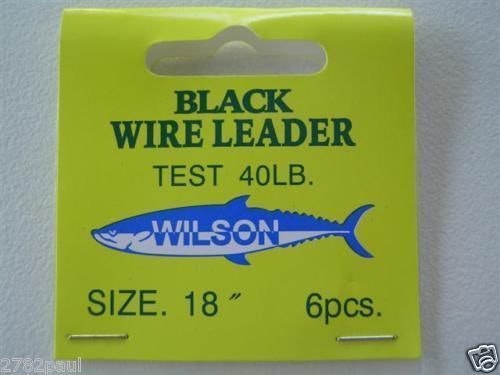 6 x Wilson 18 Inch x 40lb Black Wire Fishing Trace with Barrel Swivel & Interlock Snaps