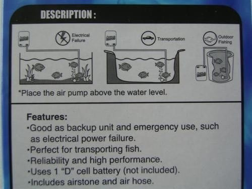 Aqua-Air Waterproof Portable Aerator Pump-Battery Operated with Hose and Stone