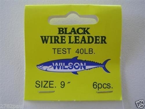 6 x Wilson 9 Inch x 40lb Black Wire Fishing Trace with Barrel Swivel & Interlock Snaps