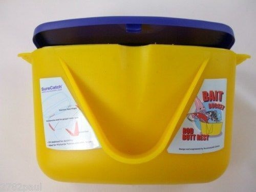Surecatch Large Bait Bucket with Rod Butt Rest and Accessories Shelf
