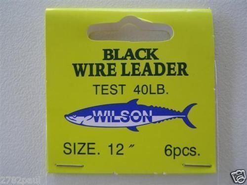 6 x Wilson 12 Inch x 40lb Black Wire Fishing Trace with Barrel Swivel & Interlock Snaps