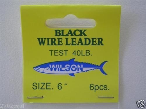 6 x Wilson 6 Inch x 40lb Black Wire Fishing Trace with Barrel Swivel & Interlock Snaps
