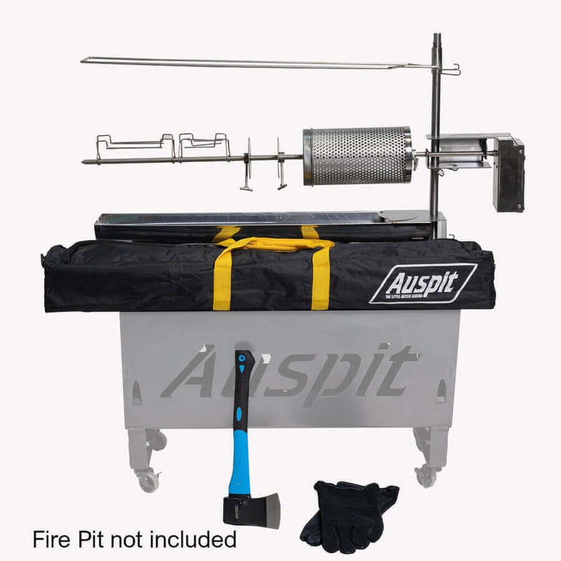 Auspit Gold Portable Spit Rotisserie Package (Firepit Not Included)