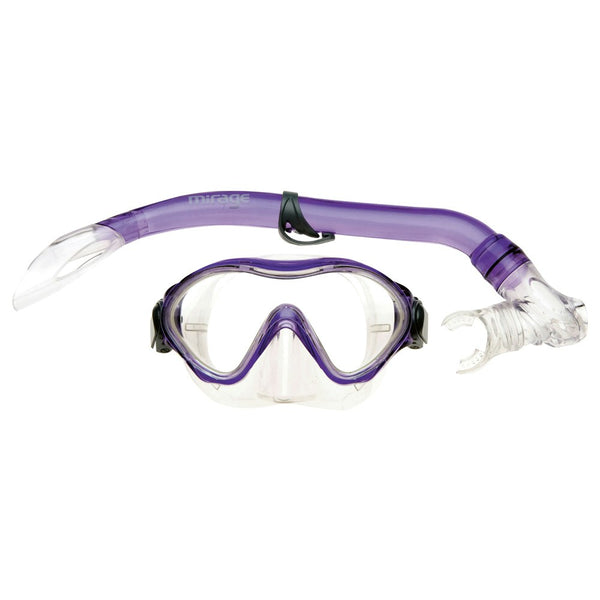 2pc Mirage Goby Kids Junior Swimming/Beach Silitex Mask/Glass Snorkel Set Purple