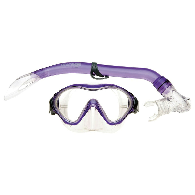 2pc Mirage Goby Kids Junior Swimming/Beach Silitex Mask/Glass Snorkel Set Purple