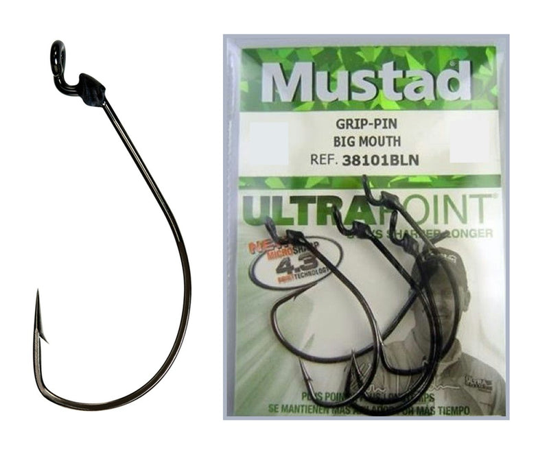 5 Pack of Size 2/0 Mustad 38101BLN Grip Pin Big Mouth Ultra Point Fishing Hooks