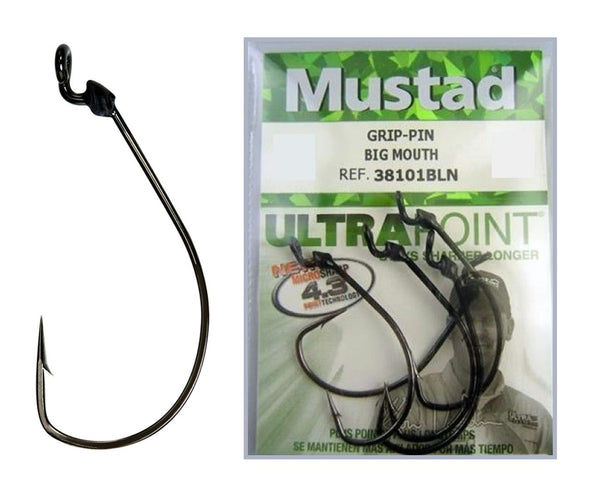 5 Pack of Size 2/0 Mustad 38101BLN Grip Pin Big Mouth Ultra Point Fishing Hooks