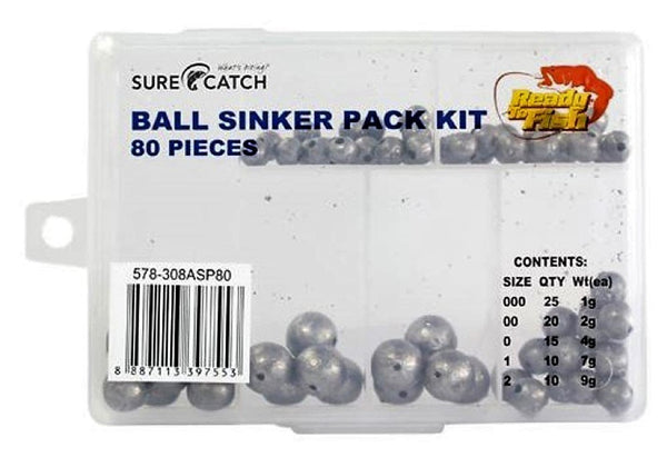 80 Ball Sinkers in Tackle Box - Surecatch Assorted Ball Sinker Pack
