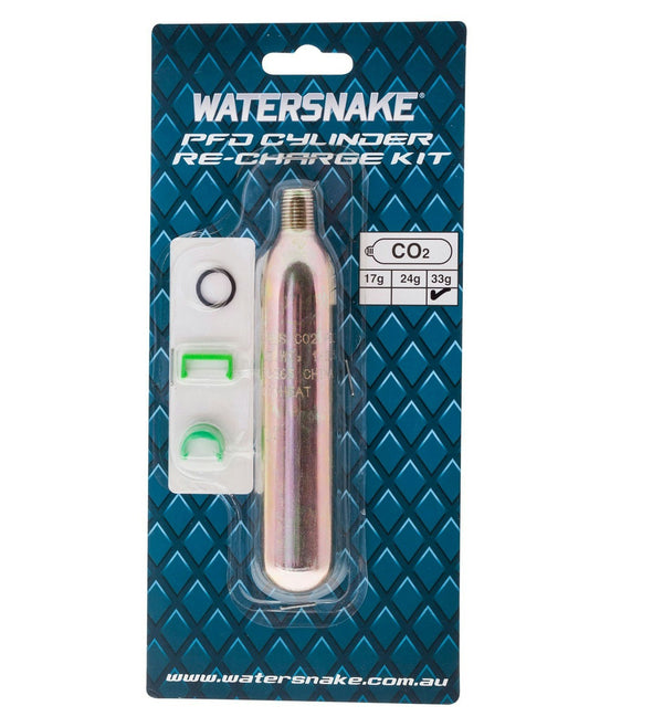 Watersnake 33gm Inflatable Adult PFD Cylinder Recharge Kit with Clips