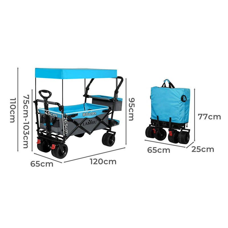 Lambu Foldable Garden Cart Trolley 150kg Camping with Removeable Shade 2 Baskets