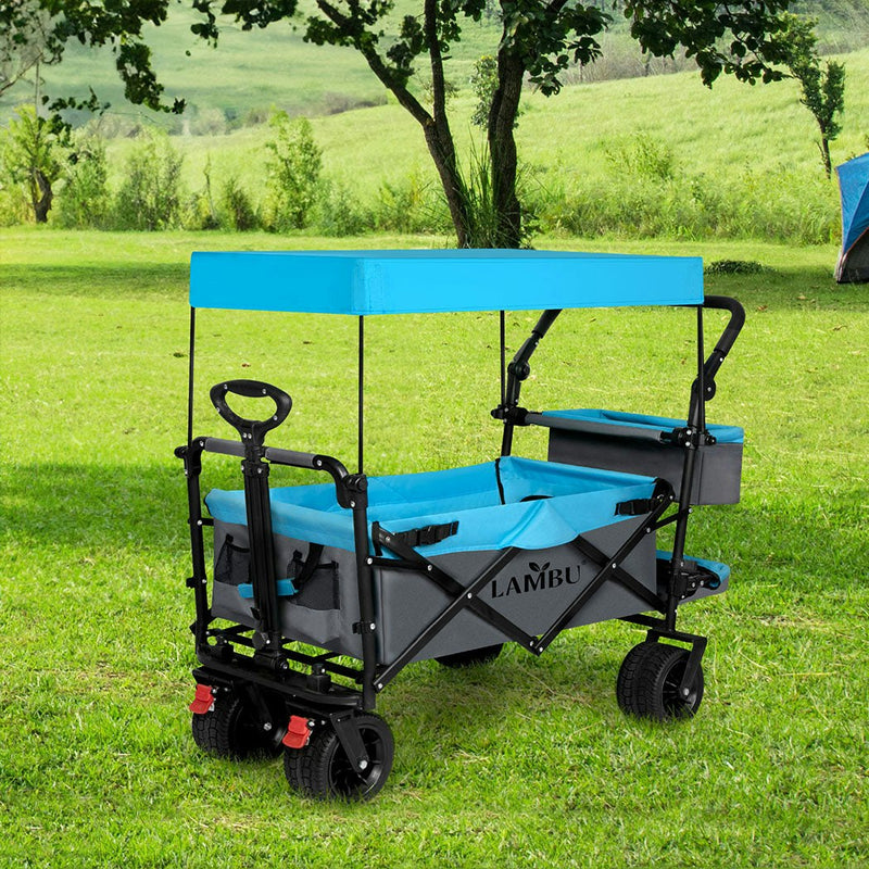 Lambu Foldable Garden Cart Trolley 150kg Camping with Removeable Shade 2 Baskets