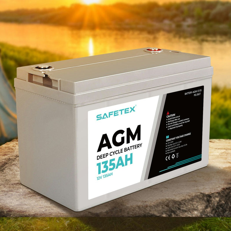 Safetex 12V 135Ah AGM Deep Cycle Lead Acid SLA Battery Solar Caravan Camping