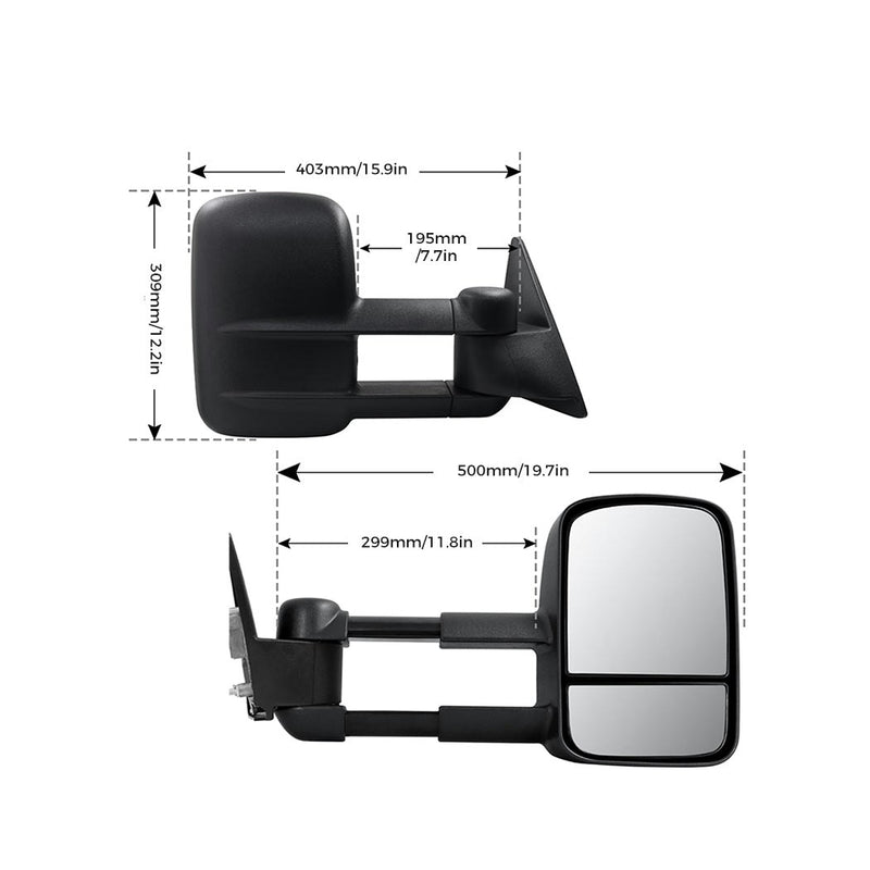 Galvan 2x Extendable Towing Mirrors Black for Toyota Landcruiser LC 100 98-07